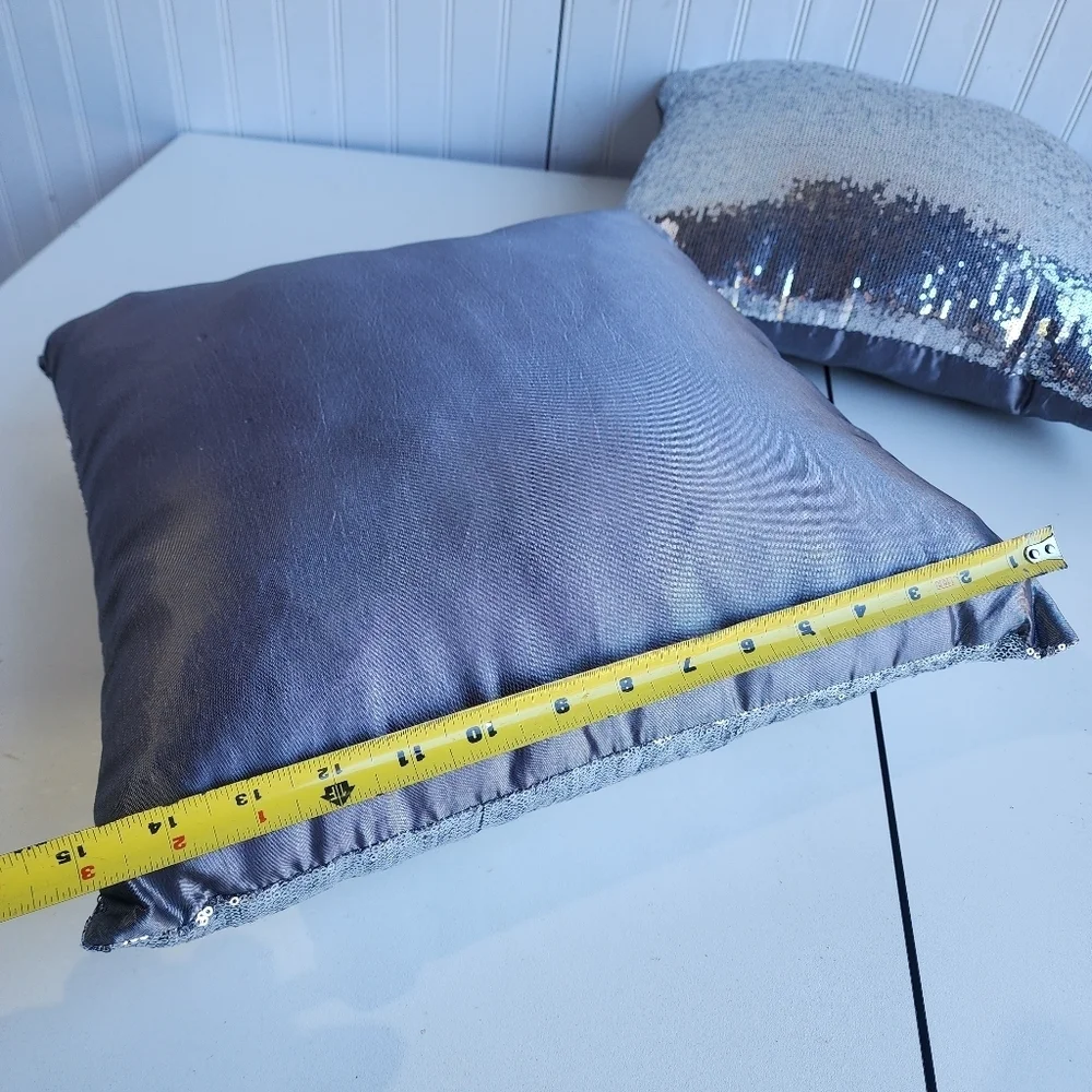 Lot Of 2 Sparkle Sequined Dark Silver 15”X15” Pillows